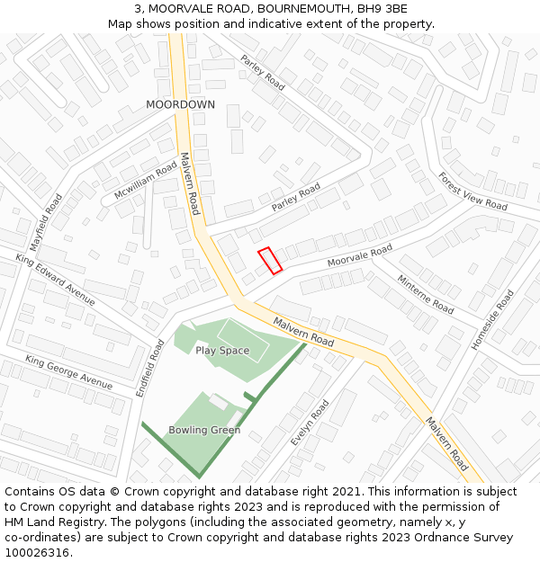3, MOORVALE ROAD, BOURNEMOUTH, BH9 3BE: Location map and indicative extent of plot