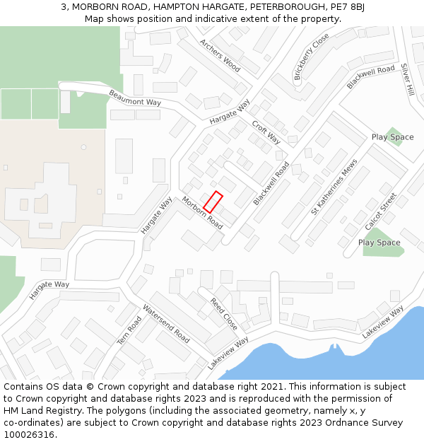 3, MORBORN ROAD, HAMPTON HARGATE, PETERBOROUGH, PE7 8BJ: Location map and indicative extent of plot