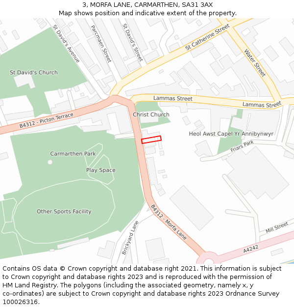 3, MORFA LANE, CARMARTHEN, SA31 3AX: Location map and indicative extent of plot