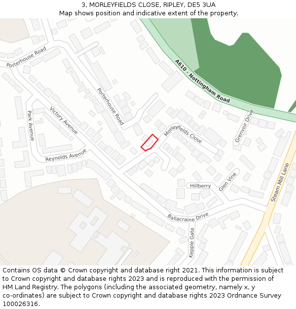 3, MORLEYFIELDS CLOSE, RIPLEY, DE5 3UA: Location map and indicative extent of plot