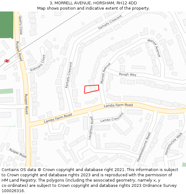 3, MORRELL AVENUE, HORSHAM, RH12 4DD: Location map and indicative extent of plot