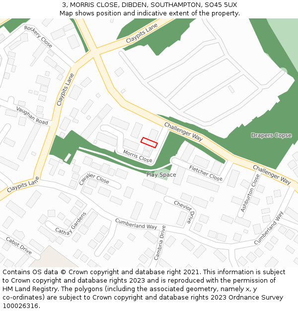 3, MORRIS CLOSE, DIBDEN, SOUTHAMPTON, SO45 5UX: Location map and indicative extent of plot