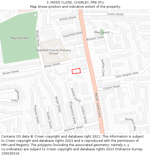 3, MOSS CLOSE, CHORLEY, PR6 0TU: Location map and indicative extent of plot