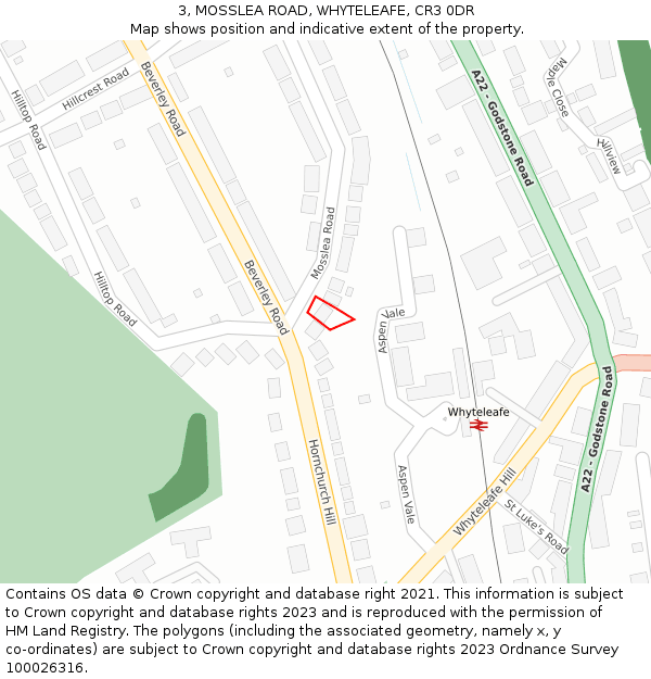 3, MOSSLEA ROAD, WHYTELEAFE, CR3 0DR: Location map and indicative extent of plot