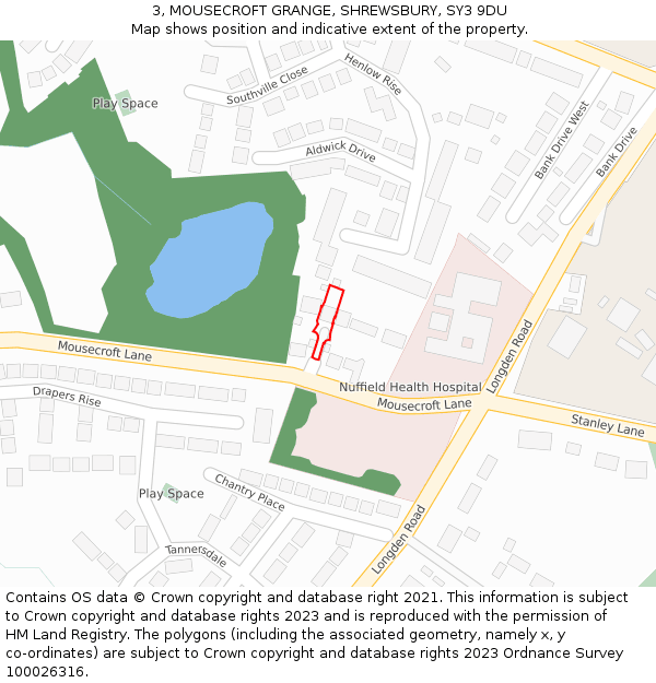 3, MOUSECROFT GRANGE, SHREWSBURY, SY3 9DU: Location map and indicative extent of plot
