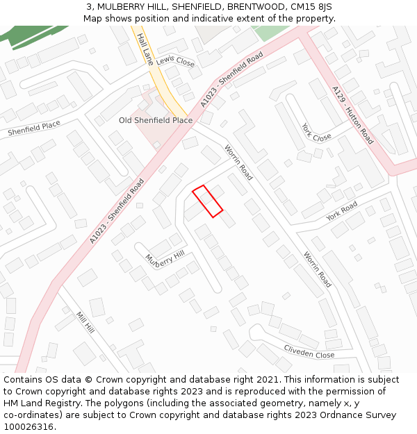 3, MULBERRY HILL, SHENFIELD, BRENTWOOD, CM15 8JS: Location map and indicative extent of plot