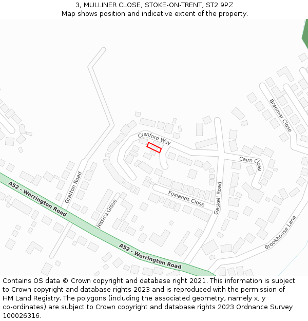 3, MULLINER CLOSE, STOKE-ON-TRENT, ST2 9PZ: Location map and indicative extent of plot