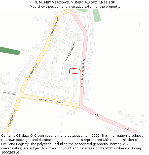 3, MUMBY MEADOWS, MUMBY, ALFORD, LN13 9GF: Location map and indicative extent of plot