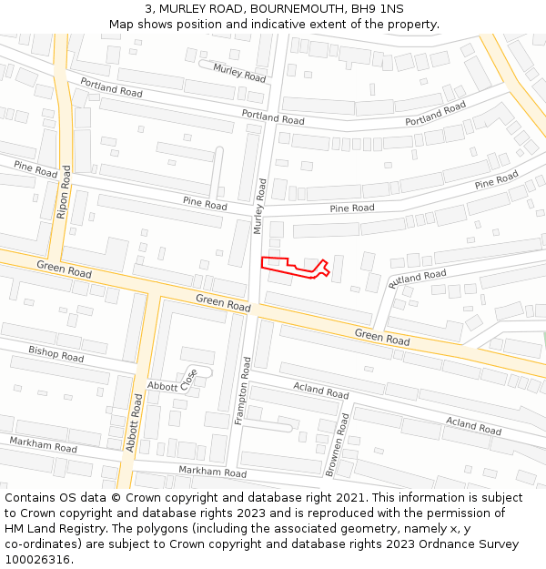 3, MURLEY ROAD, BOURNEMOUTH, BH9 1NS: Location map and indicative extent of plot