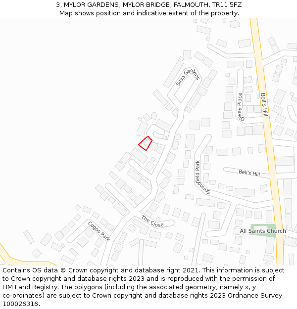 3, MYLOR GARDENS, MYLOR BRIDGE, FALMOUTH, TR11 5FZ: Location map and indicative extent of plot