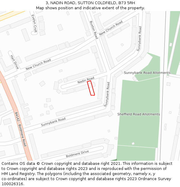 3, NADIN ROAD, SUTTON COLDFIELD, B73 5RH: Location map and indicative extent of plot