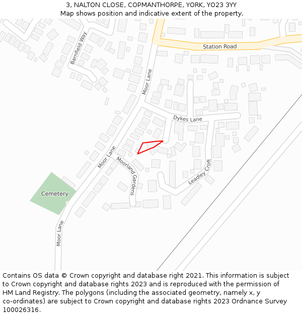 3, NALTON CLOSE, COPMANTHORPE, YORK, YO23 3YY: Location map and indicative extent of plot