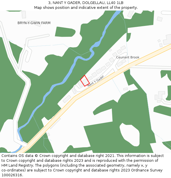 3, NANT Y GADER, DOLGELLAU, LL40 1LB: Location map and indicative extent of plot