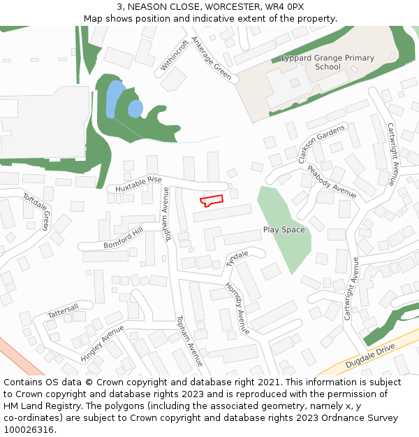 3, NEASON CLOSE, WORCESTER, WR4 0PX: Location map and indicative extent of plot