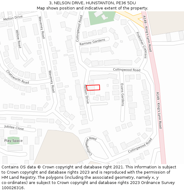 3, NELSON DRIVE, HUNSTANTON, PE36 5DU: Location map and indicative extent of plot