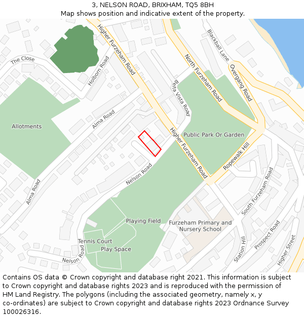 3, NELSON ROAD, BRIXHAM, TQ5 8BH: Location map and indicative extent of plot