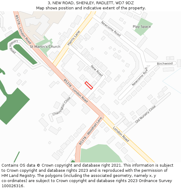 3, NEW ROAD, SHENLEY, RADLETT, WD7 9DZ: Location map and indicative extent of plot
