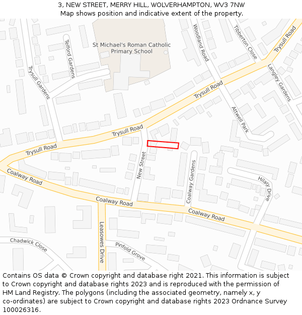 3, NEW STREET, MERRY HILL, WOLVERHAMPTON, WV3 7NW: Location map and indicative extent of plot