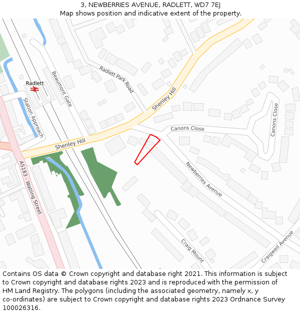 3, NEWBERRIES AVENUE, RADLETT, WD7 7EJ: Location map and indicative extent of plot