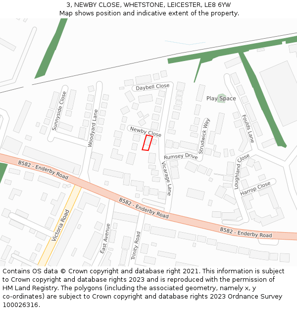 3, NEWBY CLOSE, WHETSTONE, LEICESTER, LE8 6YW: Location map and indicative extent of plot