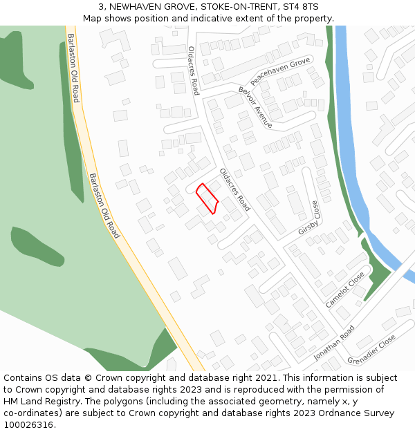 3, NEWHAVEN GROVE, STOKE-ON-TRENT, ST4 8TS: Location map and indicative extent of plot