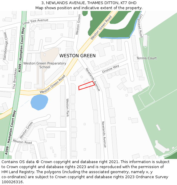 3, NEWLANDS AVENUE, THAMES DITTON, KT7 0HD: Location map and indicative extent of plot