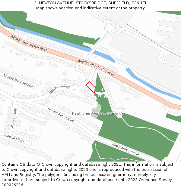 3, NEWTON AVENUE, STOCKSBRIDGE, SHEFFIELD, S36 1EL: Location map and indicative extent of plot