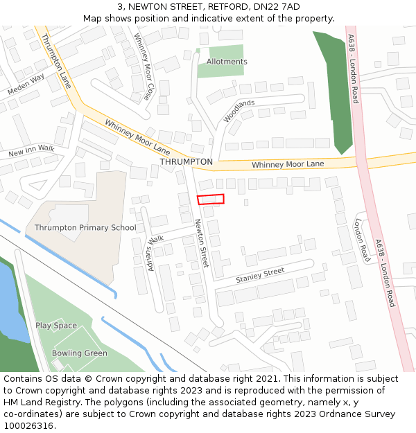 3, NEWTON STREET, RETFORD, DN22 7AD: Location map and indicative extent of plot