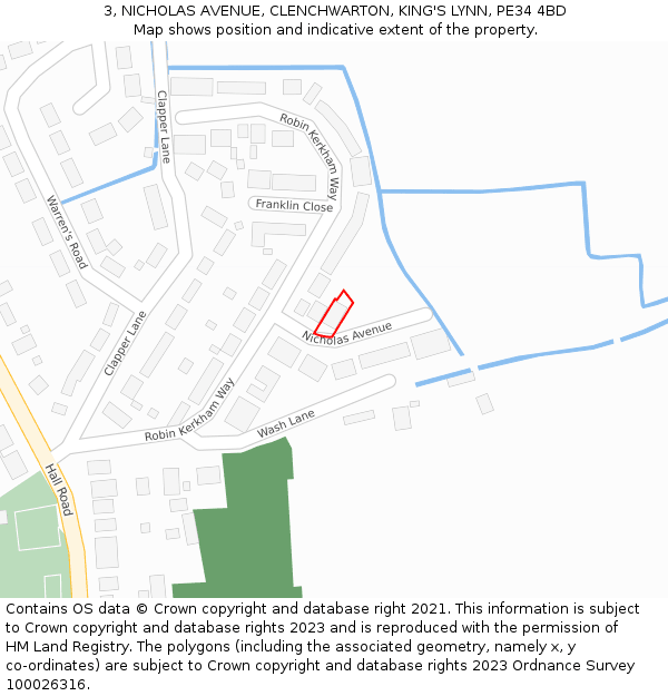 3, NICHOLAS AVENUE, CLENCHWARTON, KING'S LYNN, PE34 4BD: Location map and indicative extent of plot
