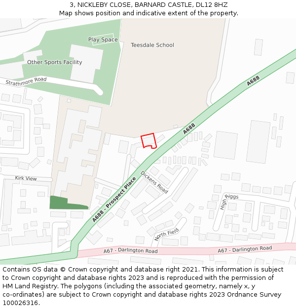 3, NICKLEBY CLOSE, BARNARD CASTLE, DL12 8HZ: Location map and indicative extent of plot