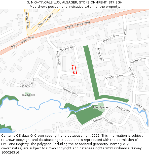 3, NIGHTINGALE WAY, ALSAGER, STOKE-ON-TRENT, ST7 2GH: Location map and indicative extent of plot