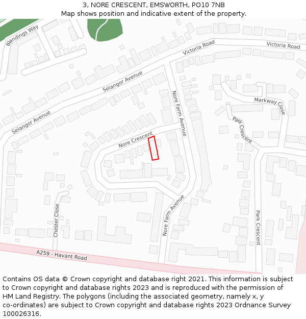 3, NORE CRESCENT, EMSWORTH, PO10 7NB: Location map and indicative extent of plot