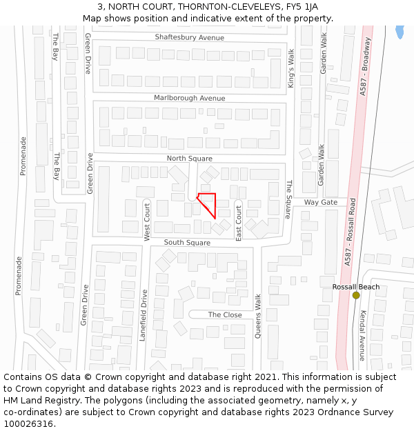 3, NORTH COURT, THORNTON-CLEVELEYS, FY5 1JA: Location map and indicative extent of plot