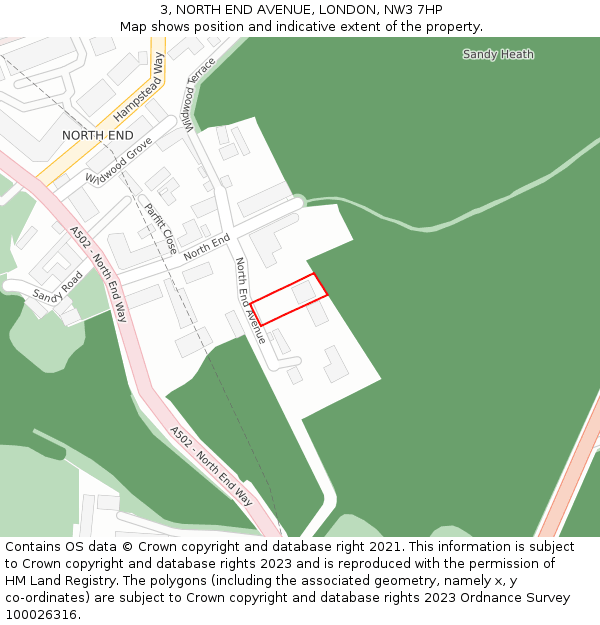 3, NORTH END AVENUE, LONDON, NW3 7HP: Location map and indicative extent of plot