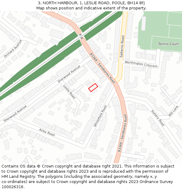 3, NORTH HARBOUR, 1, LESLIE ROAD, POOLE, BH14 8FJ: Location map and indicative extent of plot