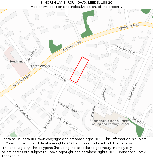 3, NORTH LANE, ROUNDHAY, LEEDS, LS8 2QJ: Location map and indicative extent of plot