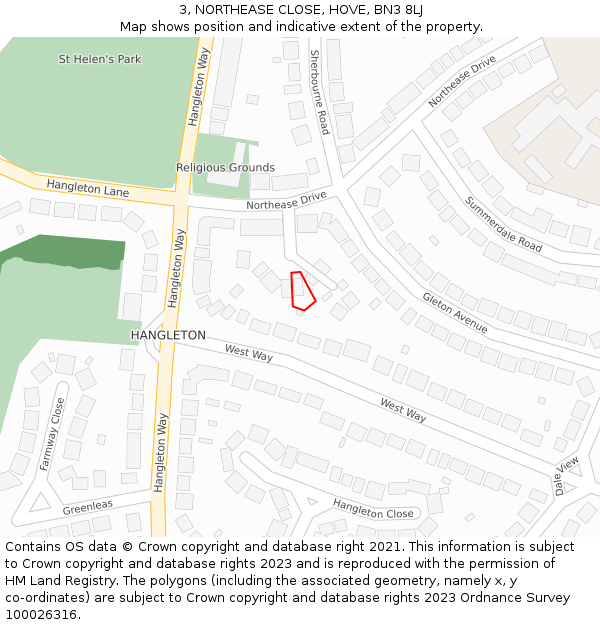 3, NORTHEASE CLOSE, HOVE, BN3 8LJ: Location map and indicative extent of plot