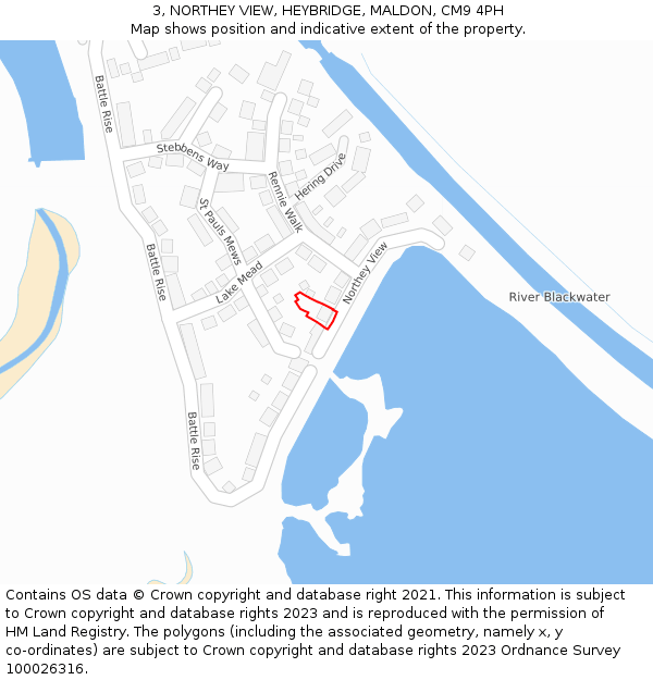3, NORTHEY VIEW, HEYBRIDGE, MALDON, CM9 4PH: Location map and indicative extent of plot