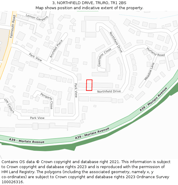 3, NORTHFIELD DRIVE, TRURO, TR1 2BS: Location map and indicative extent of plot