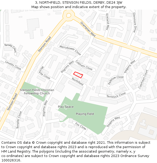3, NORTHFIELD, STENSON FIELDS, DERBY, DE24 3JW: Location map and indicative extent of plot