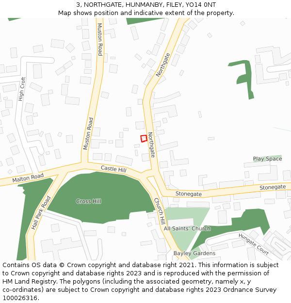 3, NORTHGATE, HUNMANBY, FILEY, YO14 0NT: Location map and indicative extent of plot