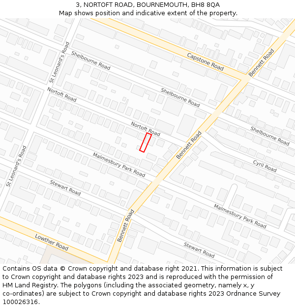 3, NORTOFT ROAD, BOURNEMOUTH, BH8 8QA: Location map and indicative extent of plot