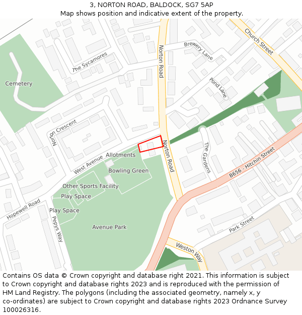 3, NORTON ROAD, BALDOCK, SG7 5AP: Location map and indicative extent of plot