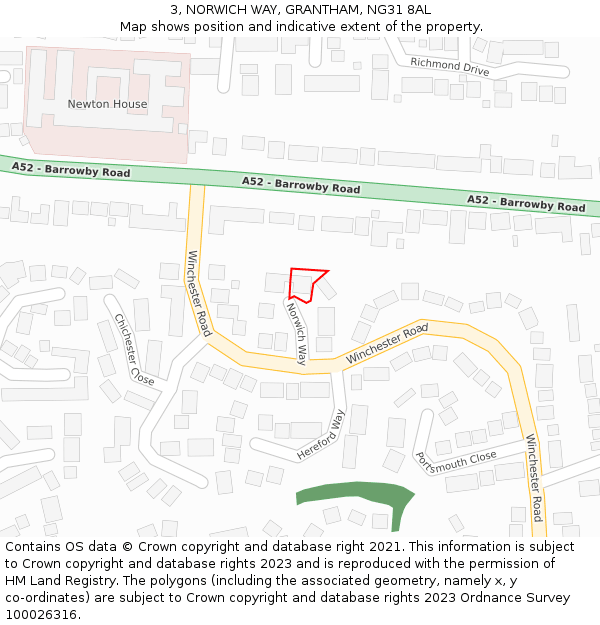 3, NORWICH WAY, GRANTHAM, NG31 8AL: Location map and indicative extent of plot