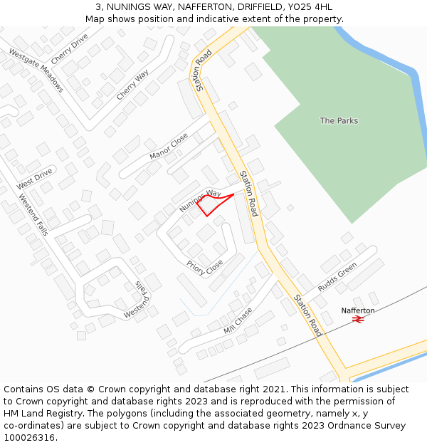3, NUNINGS WAY, NAFFERTON, DRIFFIELD, YO25 4HL: Location map and indicative extent of plot