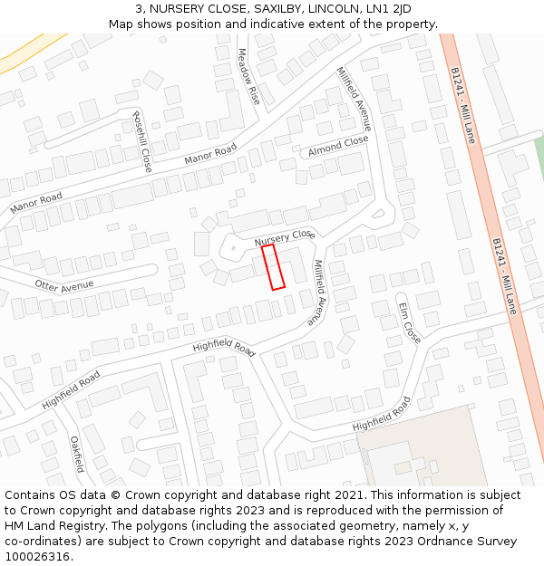 3, NURSERY CLOSE, SAXILBY, LINCOLN, LN1 2JD: Location map and indicative extent of plot
