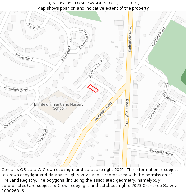 3, NURSERY CLOSE, SWADLINCOTE, DE11 0BQ: Location map and indicative extent of plot