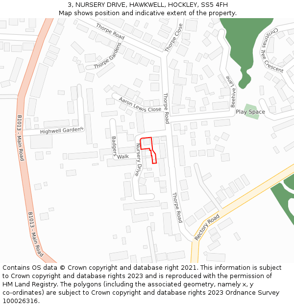 3, NURSERY DRIVE, HAWKWELL, HOCKLEY, SS5 4FH: Location map and indicative extent of plot