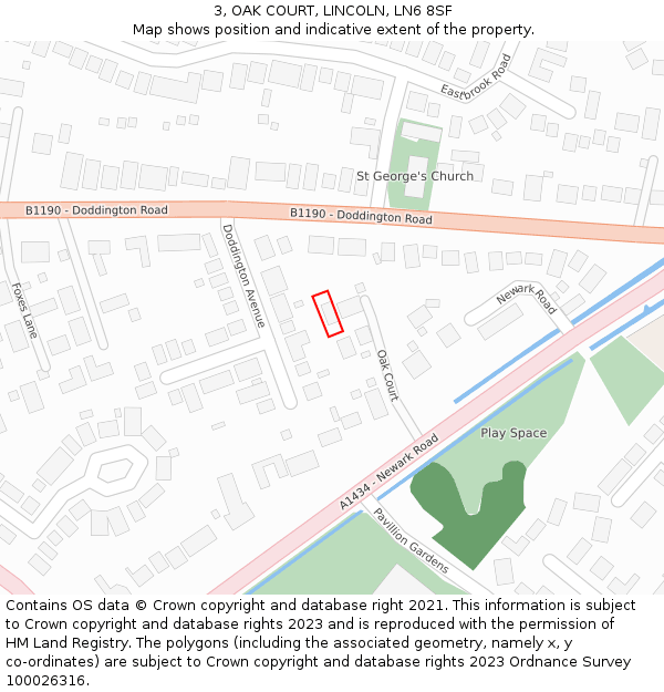 3, OAK COURT, LINCOLN, LN6 8SF: Location map and indicative extent of plot