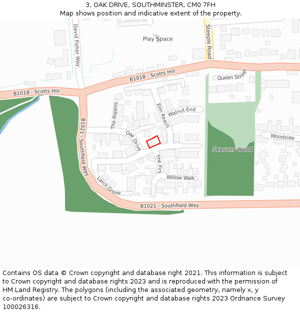 3, OAK DRIVE, SOUTHMINSTER, CM0 7FH: Location map and indicative extent of plot